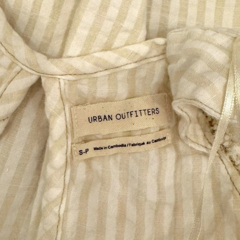 URBAN OUTFITTERS Cream Tan Gingham Puff Sleeve Square Neck Mini Dress Small - Picture 8 of 9